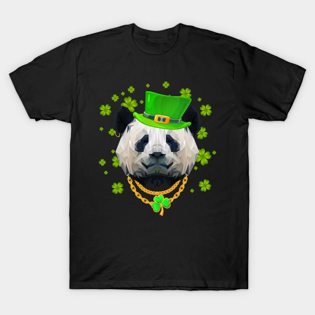 Lucky Panda St. Patrick's Day Golden Shamrock Chain T-Shirt by LemoBoy